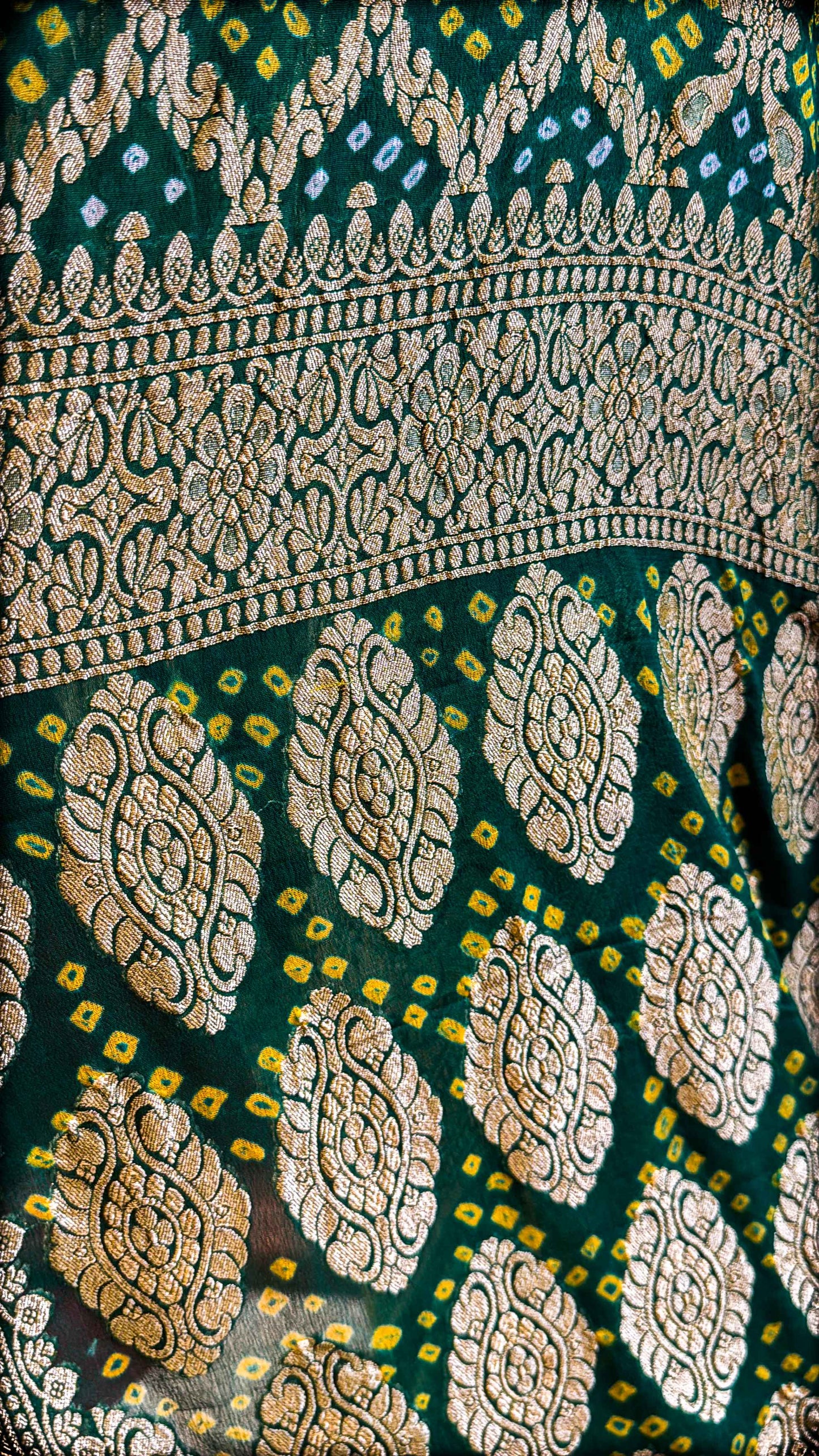 Haritambari — Georgette Khaddi Saree with Bandhani Zari