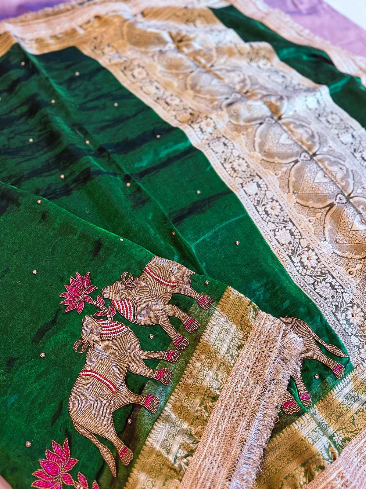 Vanashree — Pure Tissue Silk Saree with Hand Embroidered Gajanandi Motif