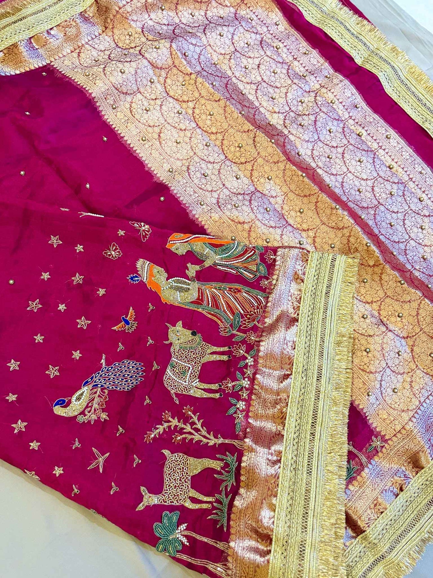 Madhuvan — Pure Banarasi Silk Saree with Radha-Krishna Beadwork