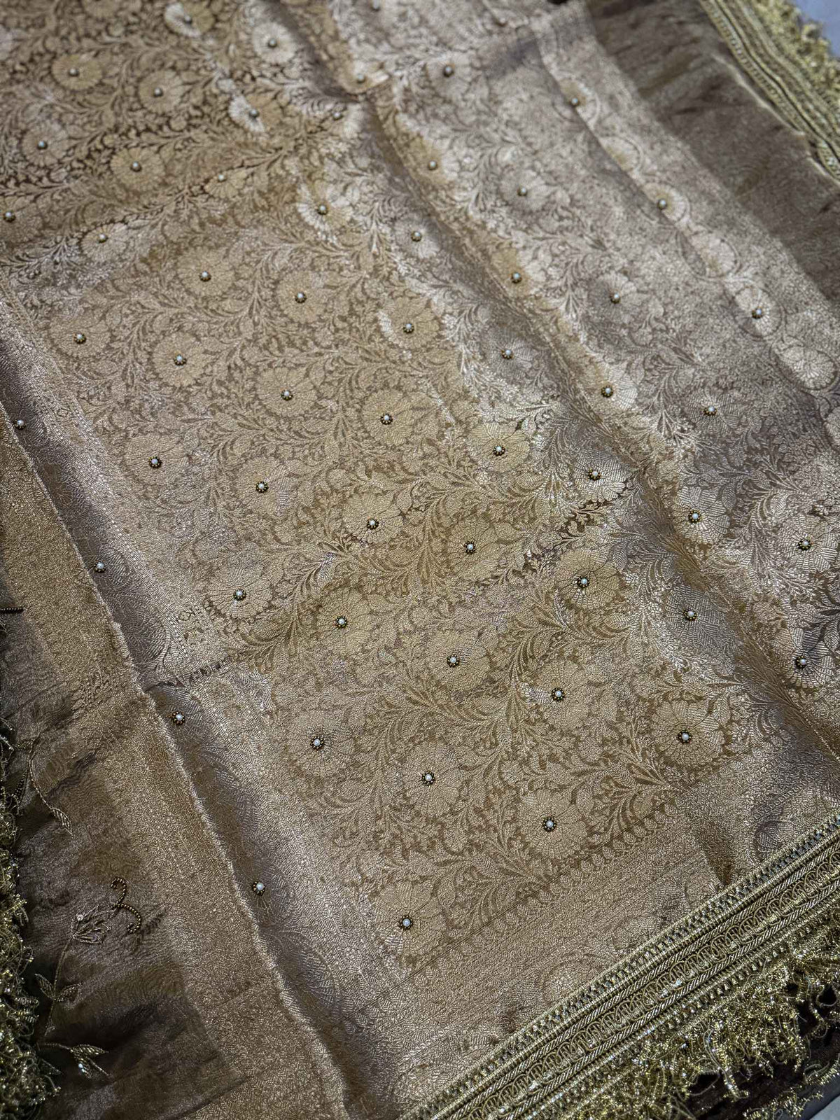 Swarnalata — Pure Tissue Silk Saree with Hand Embroidered Floral Vine