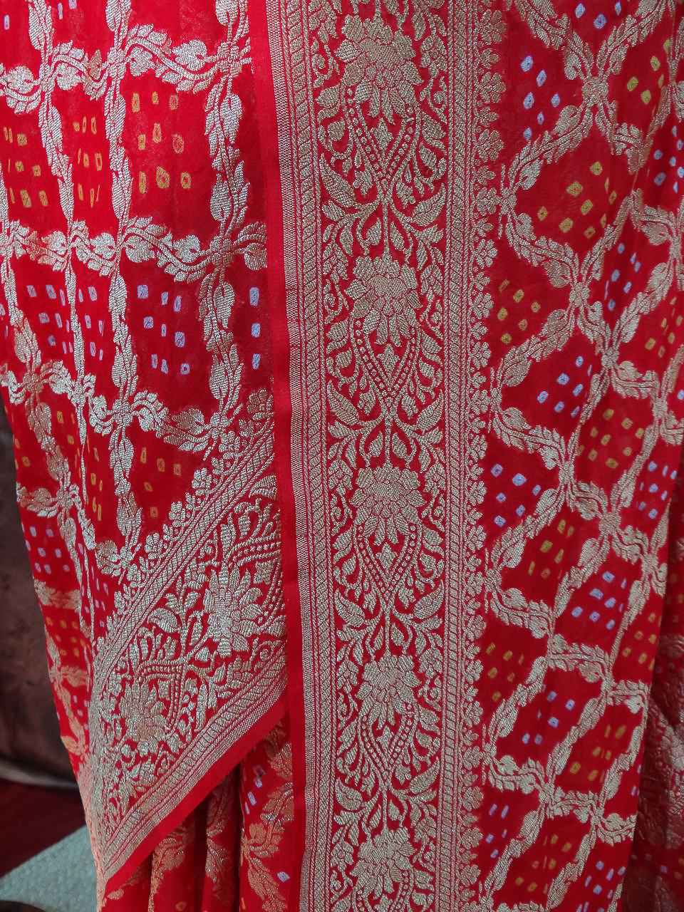 Sindooriya — Georgette Khaddi Saree with Bandhani Zari