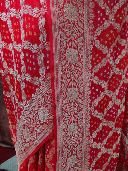 Sindooriya — Georgette Khaddi Saree with Bandhani Zari