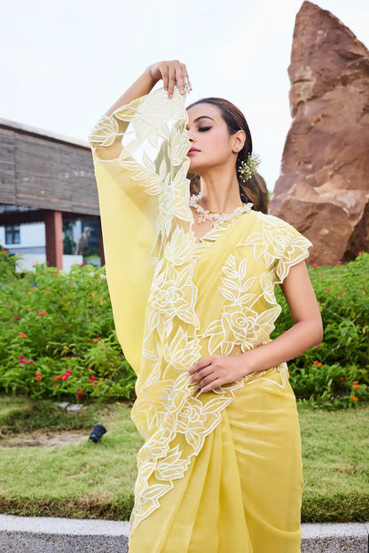 Daisy Bloom — Tissue Appliqué Saree
