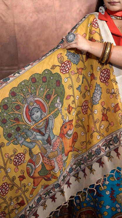 Vrindāvani — Handpainted Kalamkari Bangalore Silk Saree