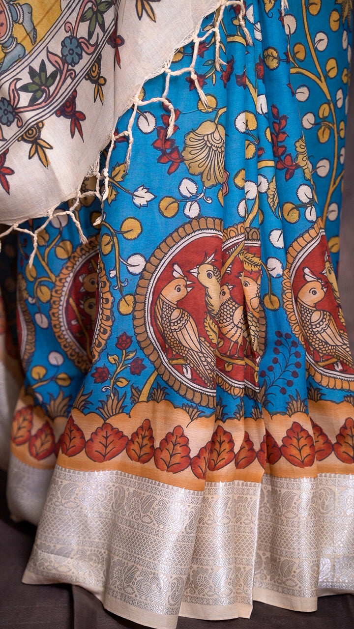 Vrindāvani — Handpainted Kalamkari Bangalore Silk Saree