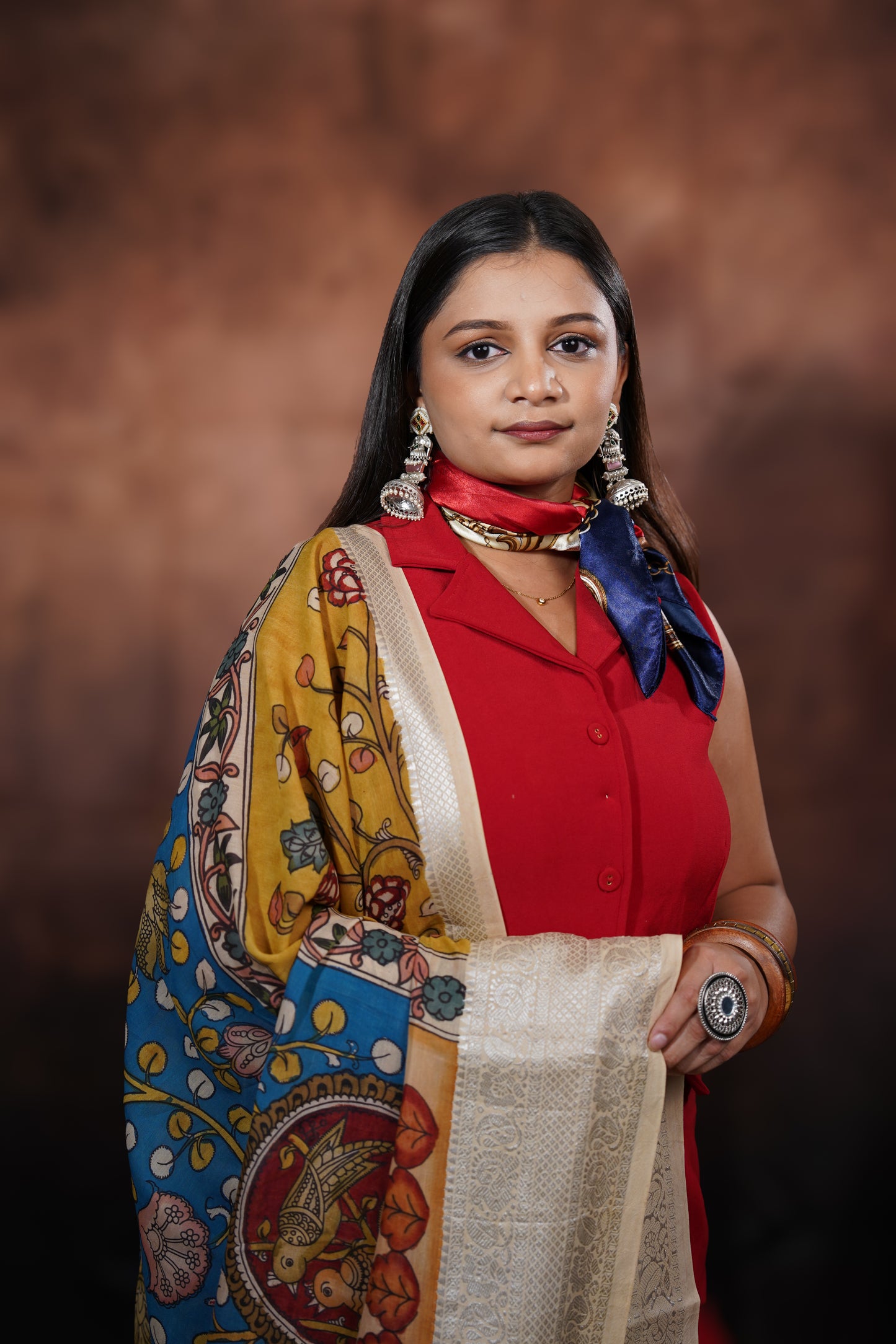 Vrindāvani — Handpainted Kalamkari Bangalore Silk Saree
