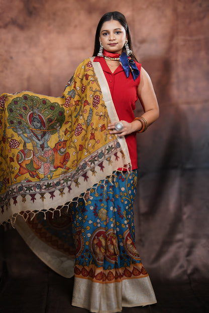 Vrindāvani — Handpainted Kalamkari Bangalore Silk Saree