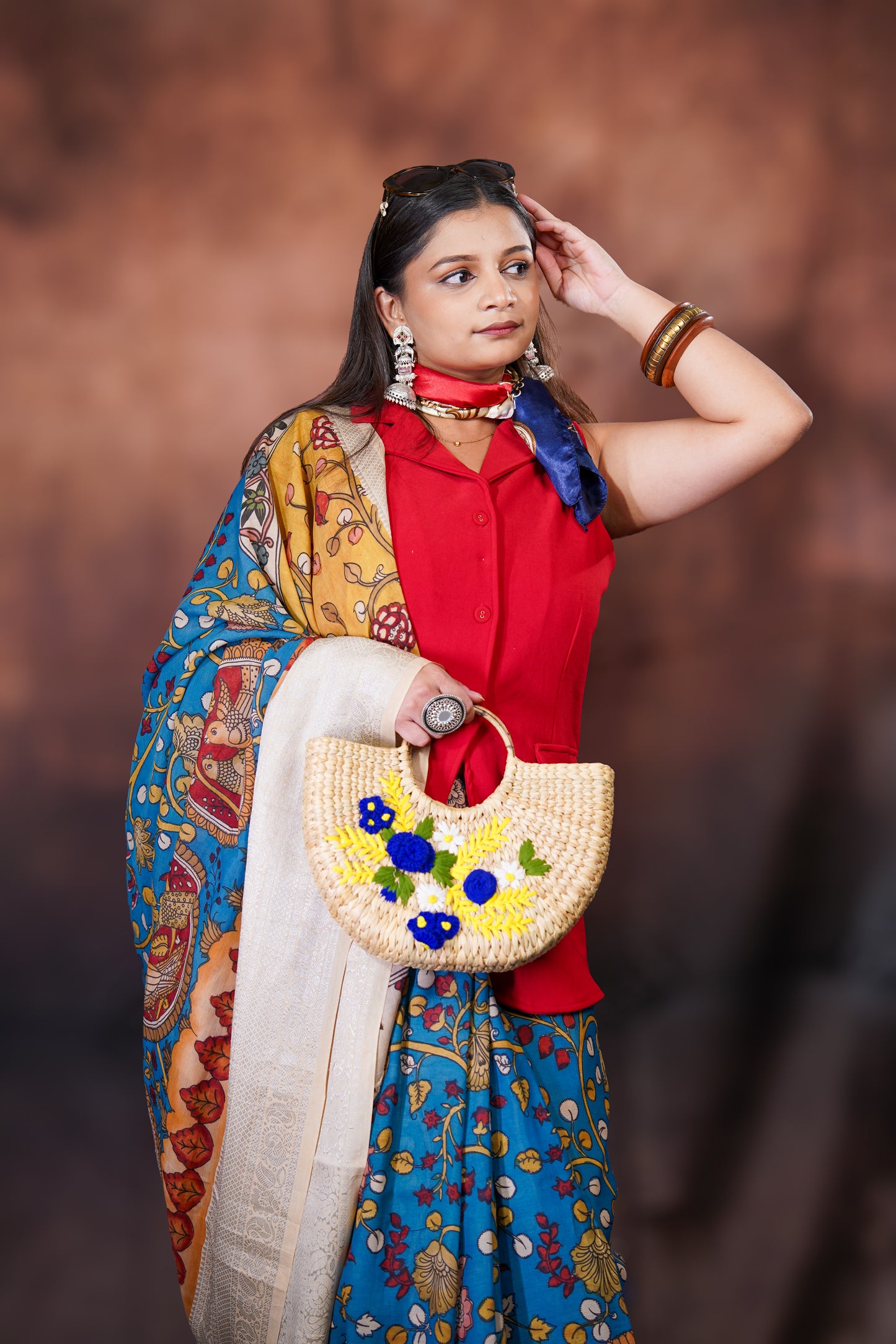 Vrindāvani — Handpainted Kalamkari Bangalore Silk Saree