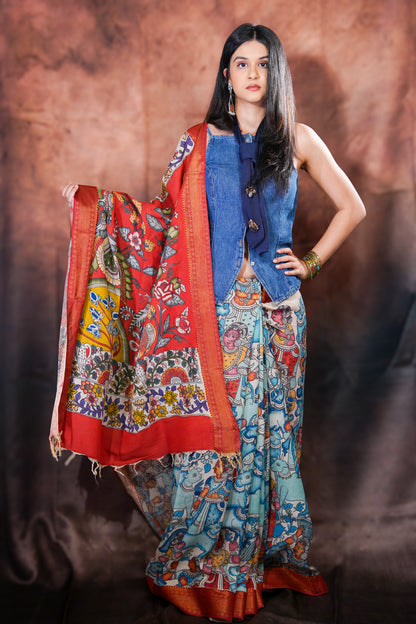 Shyāmsundari — Handpainted Kalamkari Saree