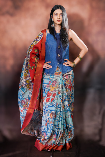 Shyāmsundari — Handpainted Kalamkari Saree