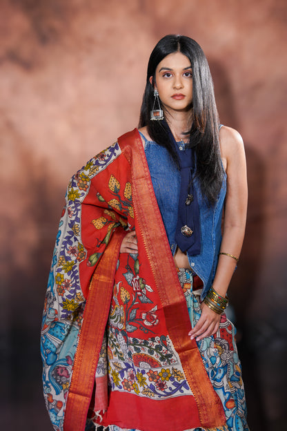 Shyāmsundari — Handpainted Kalamkari Saree