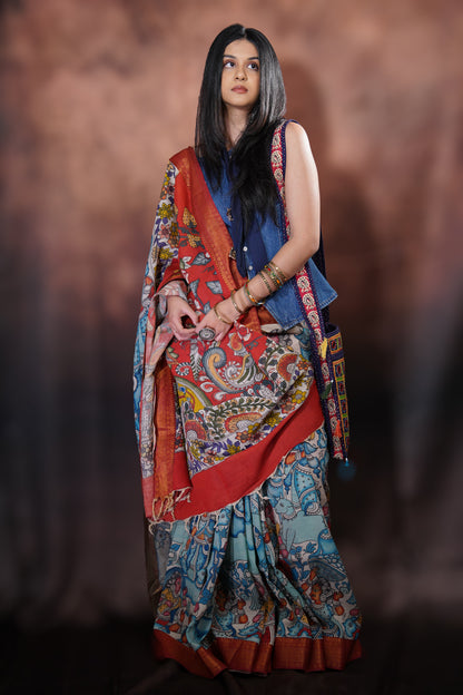 Shyāmsundari — Handpainted Kalamkari Saree