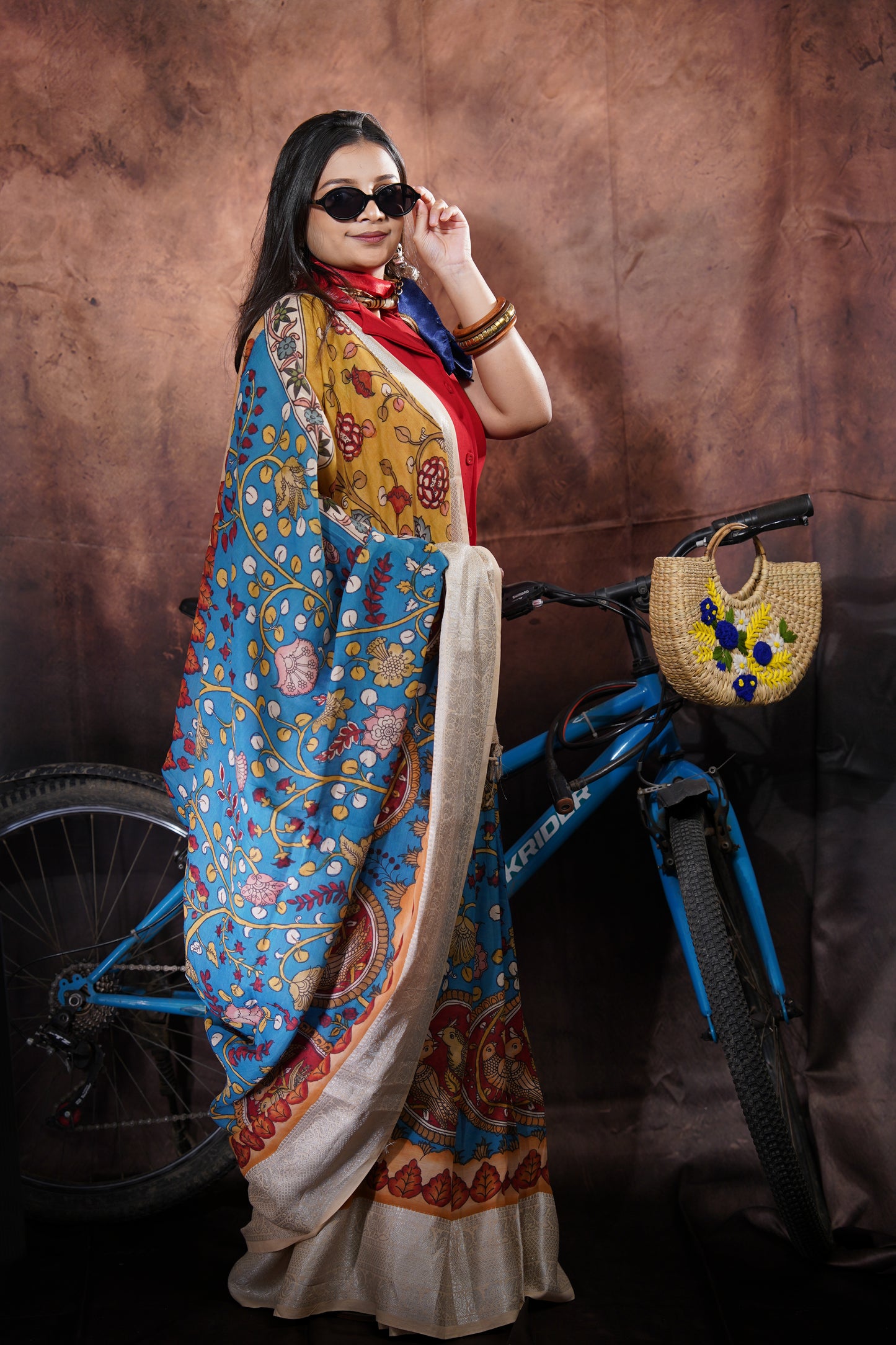 Vrindāvani — Handpainted Kalamkari Bangalore Silk Saree
