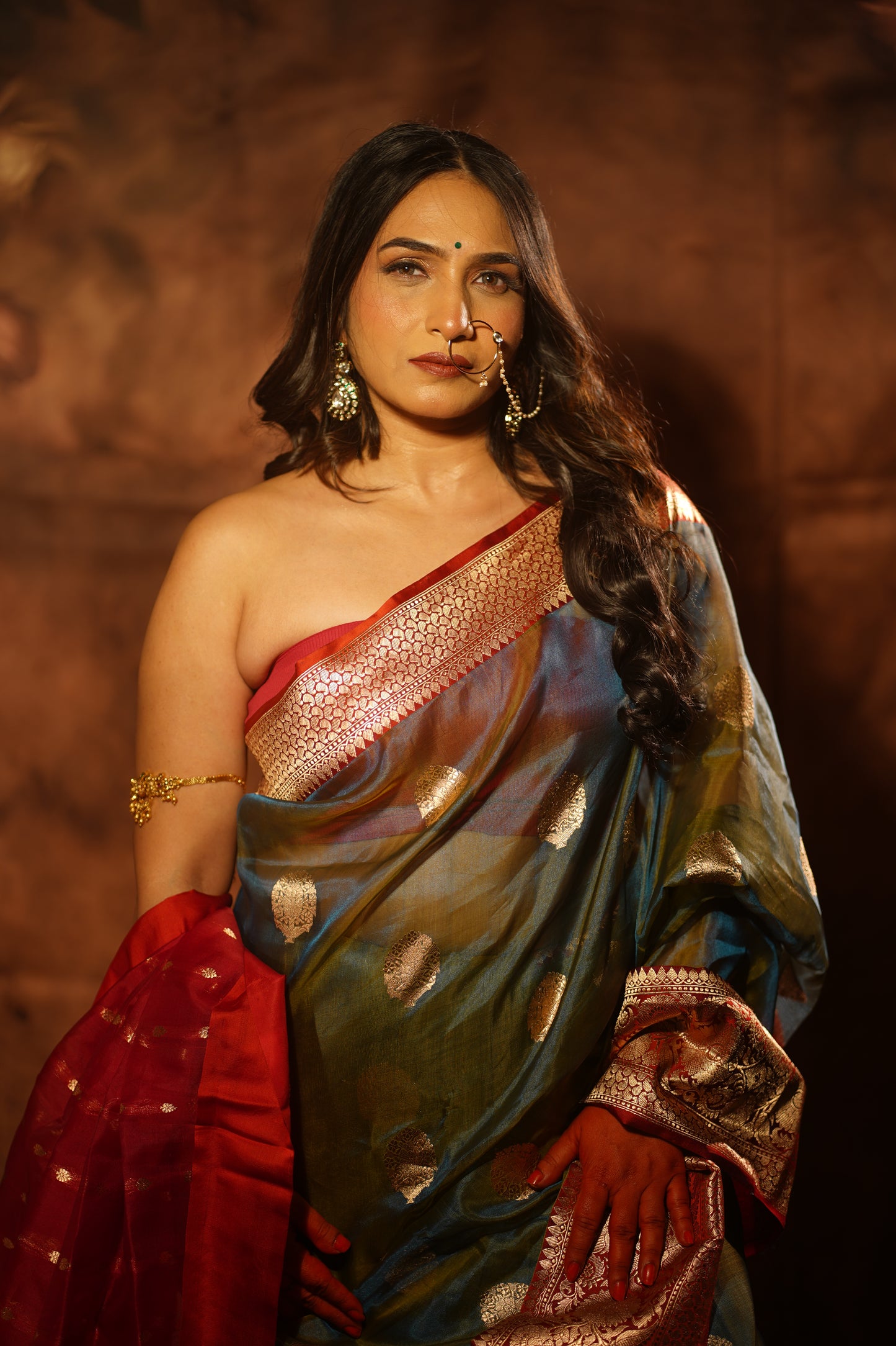 Vanahilā — Green Chanderi Silk Saree with Red Border