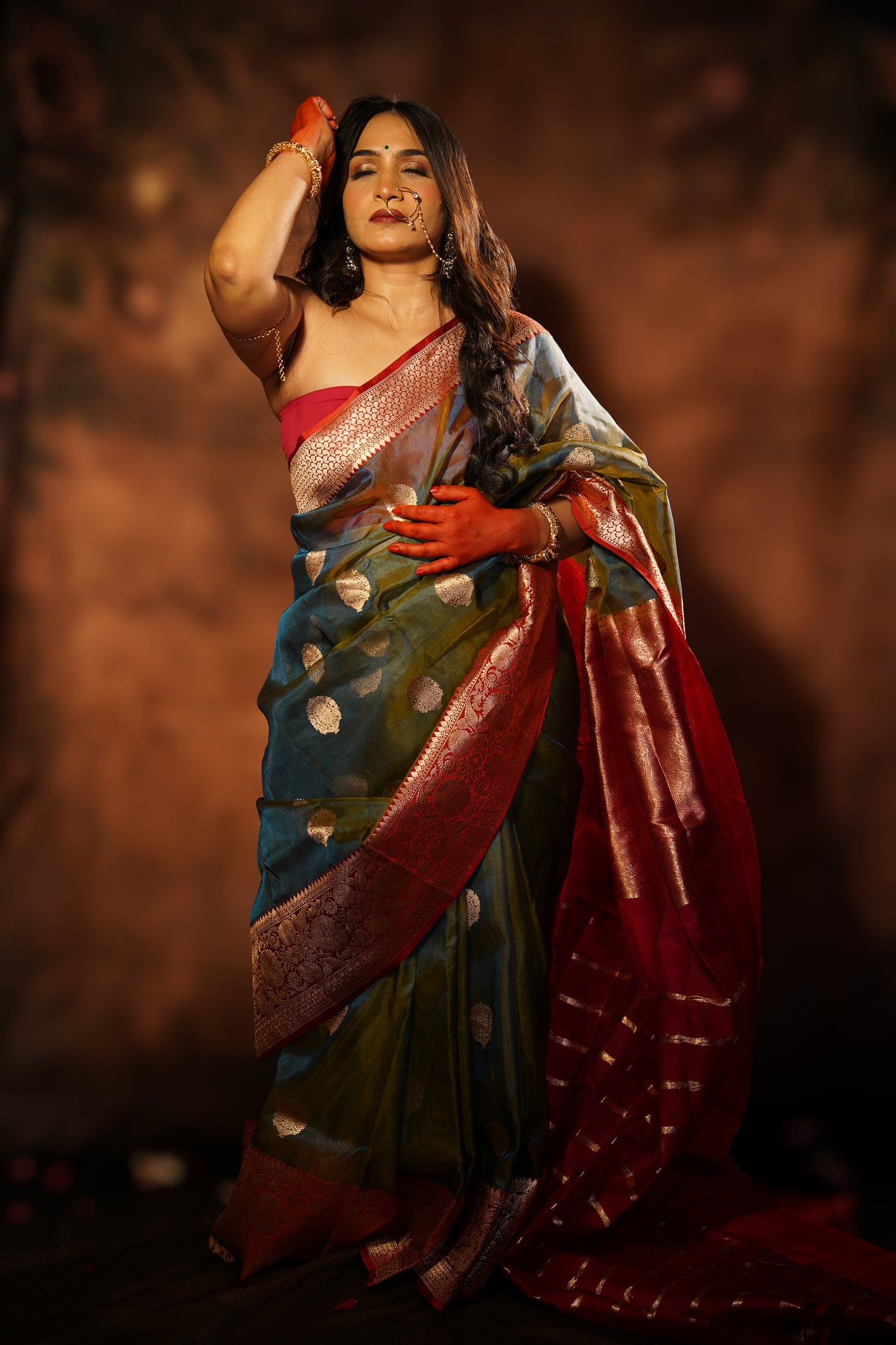 Vanahilā — Green Chanderi Silk Saree with Red Border