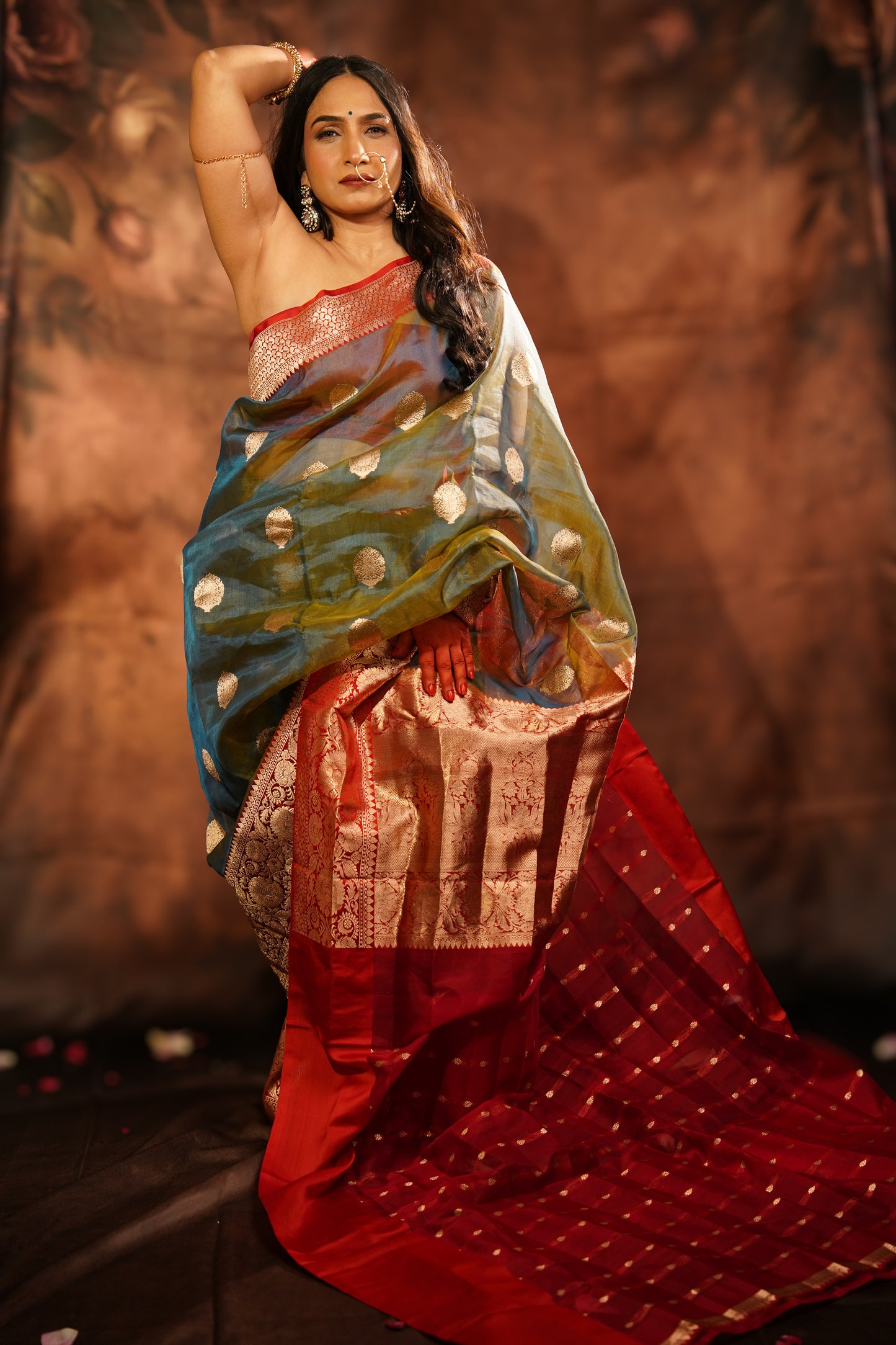 Vanahilā — Green Chanderi Silk Saree with Red Border