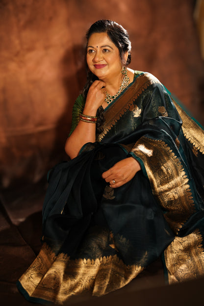 Mayūrpankh — Pure Kora Silk Banarasi Saree