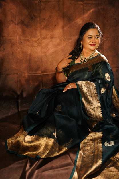Mayūrpankh — Pure Kora Silk Banarasi Saree