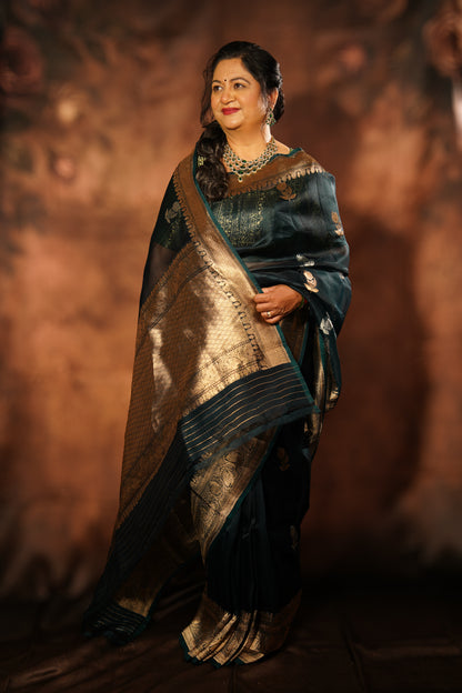 Mayūrpankh — Pure Kora Silk Banarasi Saree