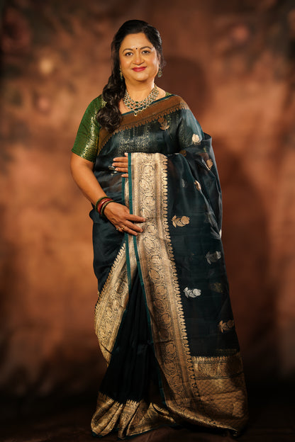 Mayūrpankh — Pure Kora Silk Banarasi Saree