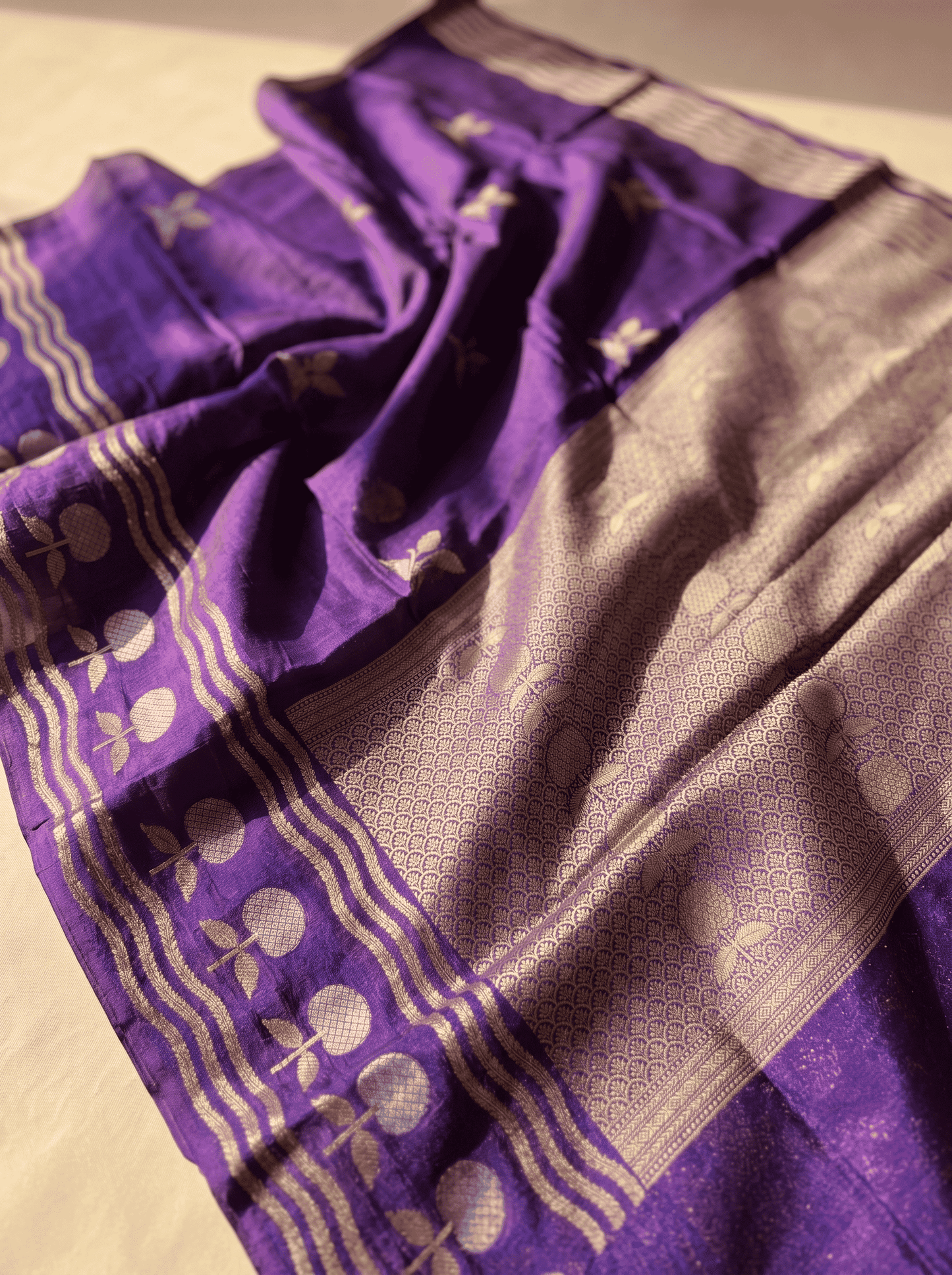 Vidyutprabha — Raw Mango Silk Saree in Deep Purple with Woven Floral Motifs