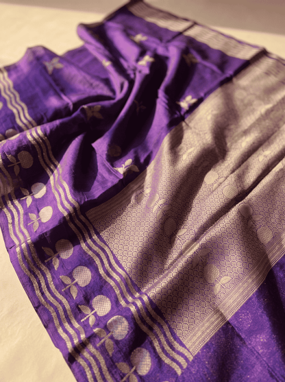 Vidyutprabha — Raw Mango Silk Saree in Deep Purple with Woven Floral Motifs