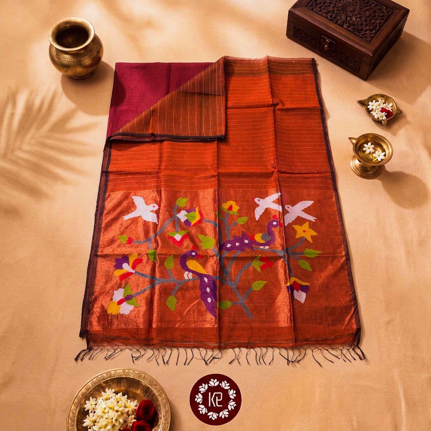 Agnishikha — Pure Jamdani Saree with Peacock & Bird Motifs