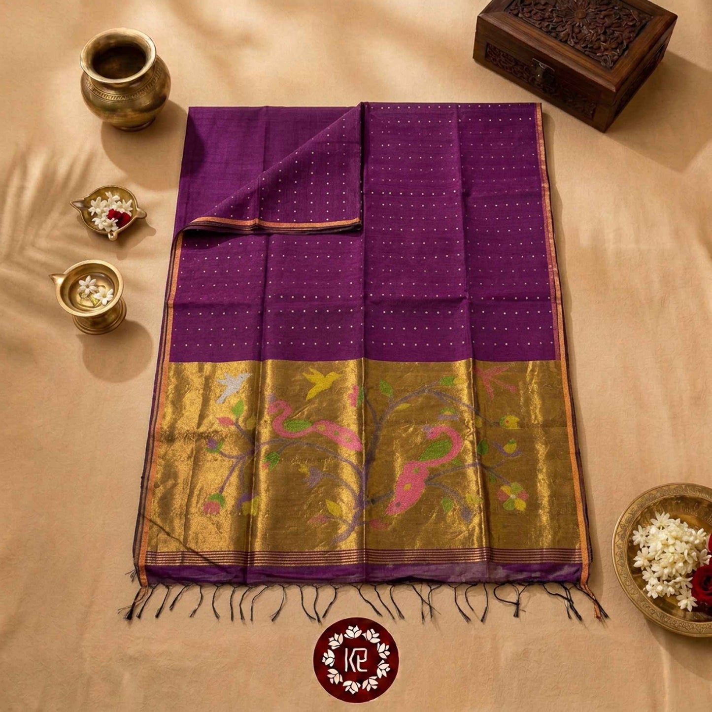 Nishantika — Pure Muslin Jamdani Saree with Woven Bird Motifs