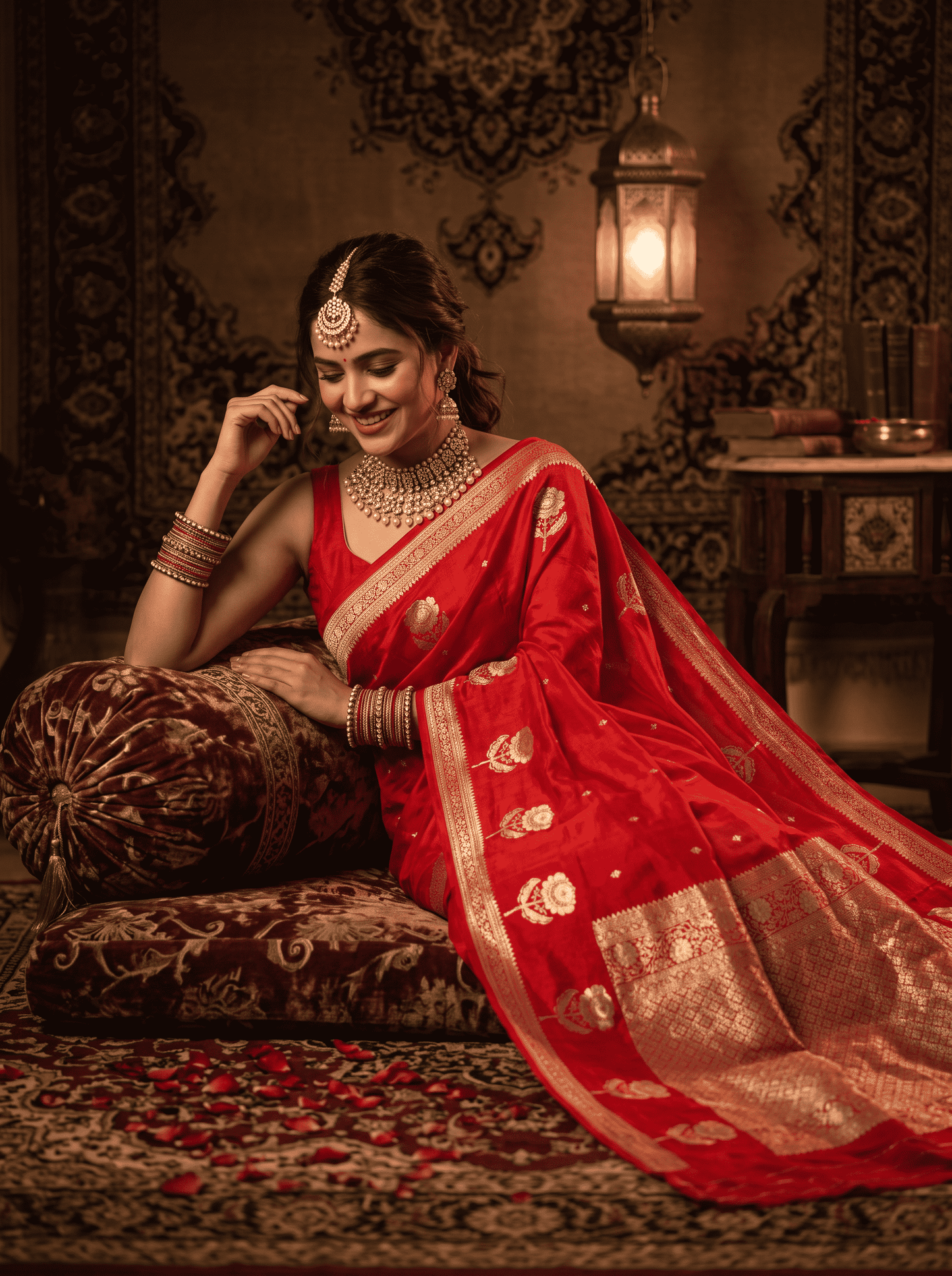 Aamrapali — Raw Mango Silk Saree in Bright Red with Zari Floral Border