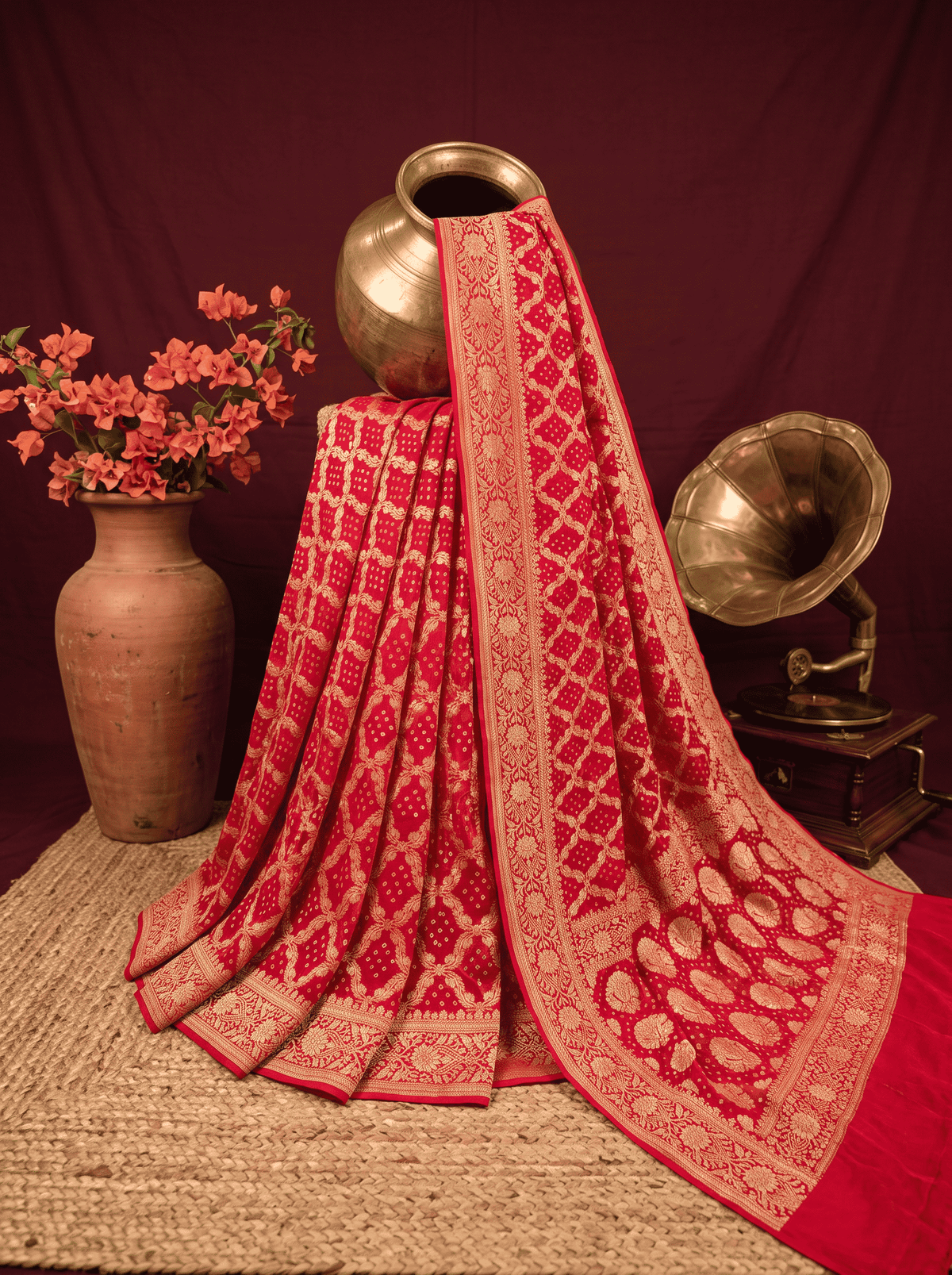 Sindooriya — Georgette Khaddi Saree with Bandhani Zari