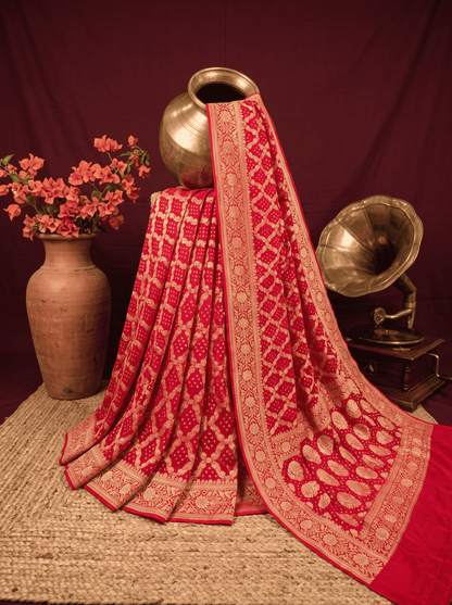 Sindooriya — Georgette Khaddi Saree with Bandhani Zari