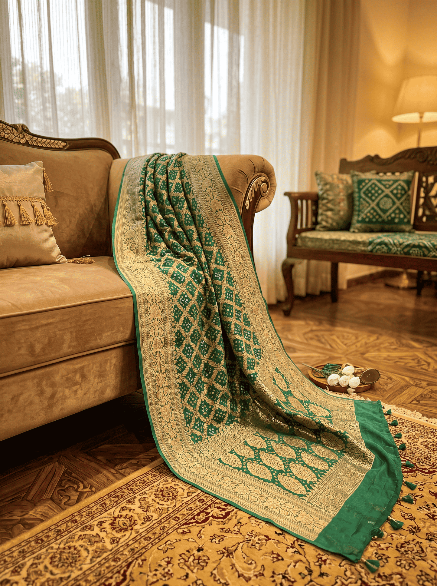 Haritambari — Georgette Khaddi Saree with Bandhani Zari