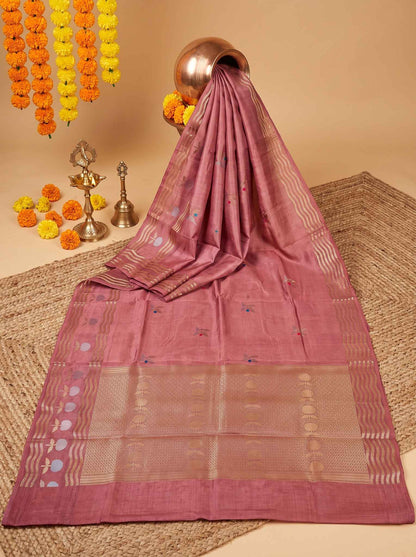 Kamakshi — Raw Mango Silk Saree in Dusty Mauve with Woven Floral Motifs