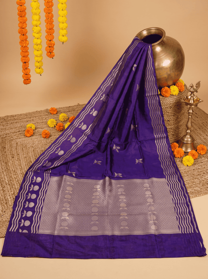 Vidyutprabha — Raw Mango Silk Saree in Deep Purple with Woven Floral Motifs