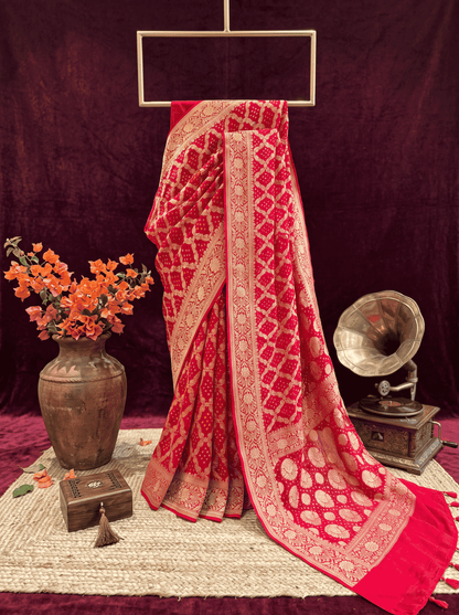 Sindooriya — Georgette Khaddi Saree with Bandhani Zari
