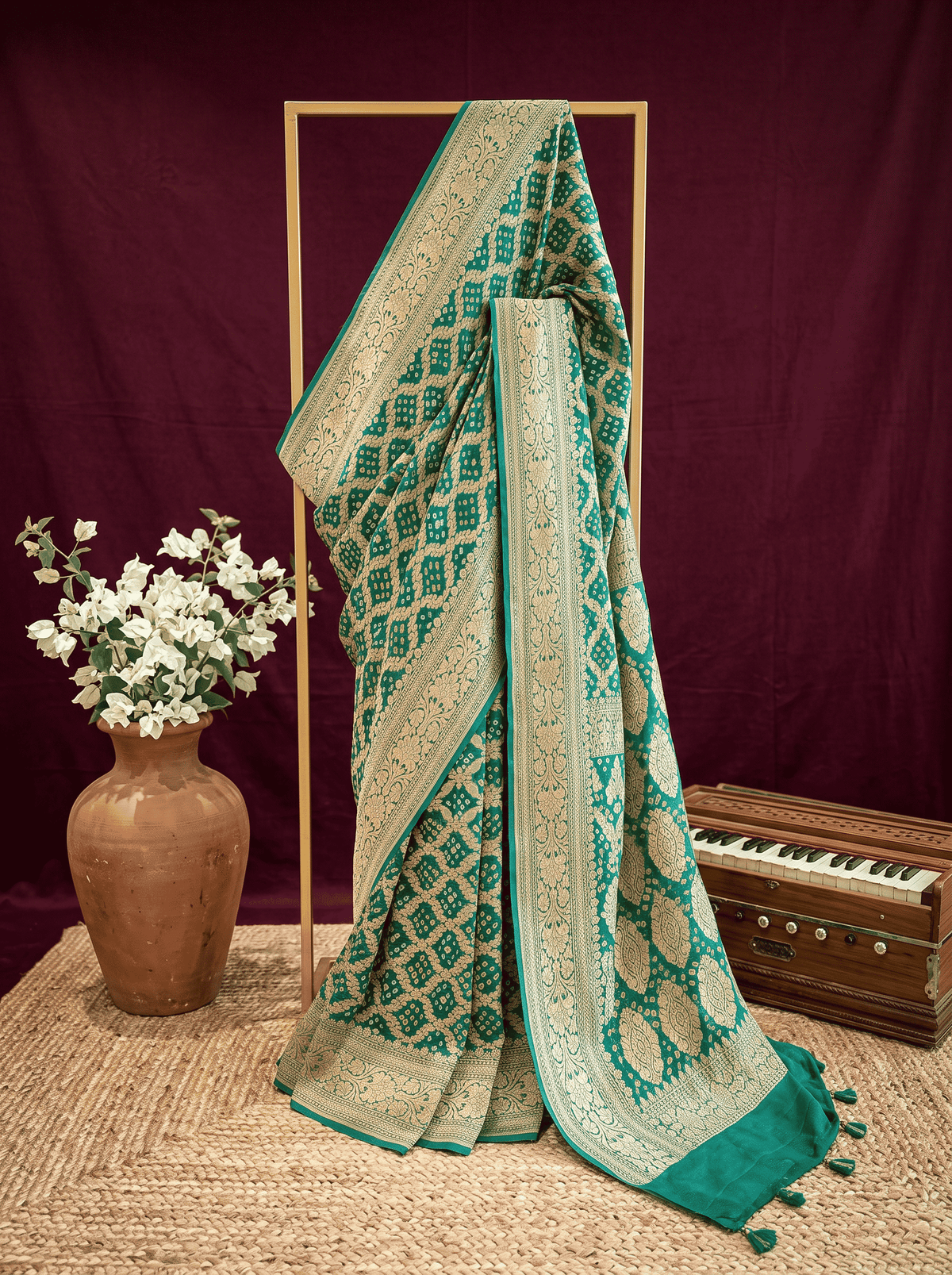 Haritambari — Georgette Khaddi Saree with Bandhani Zari