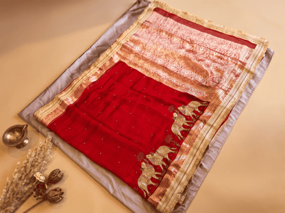 Ranasingar — Pure Tissue Silk Saree with Hand Embroidered GajaNandi Motifs