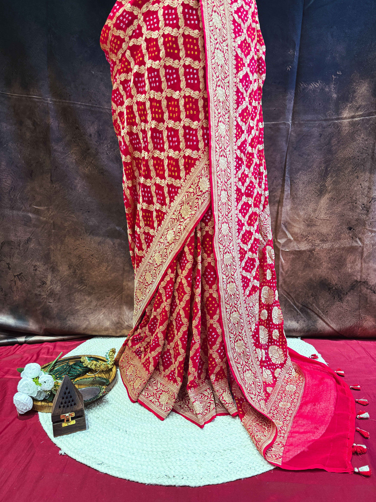 Sindooriya — Georgette Khaddi Saree with Bandhani Zari