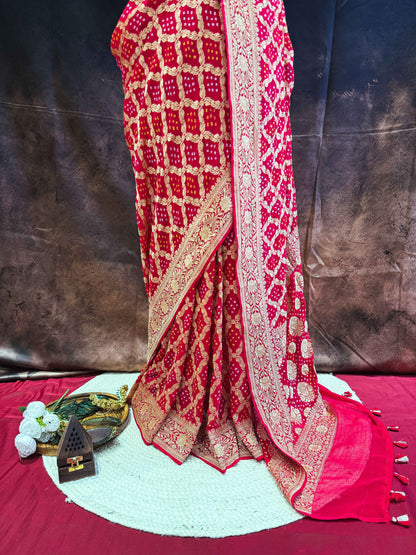 Sindooriya — Georgette Khaddi Saree with Bandhani Zari