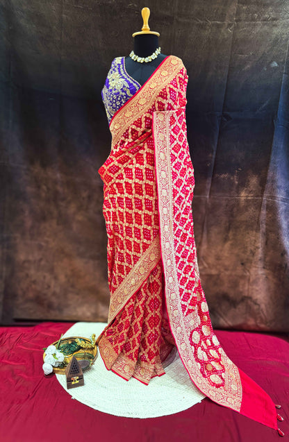 Sindooriya — Georgette Khaddi Saree with Bandhani Zari