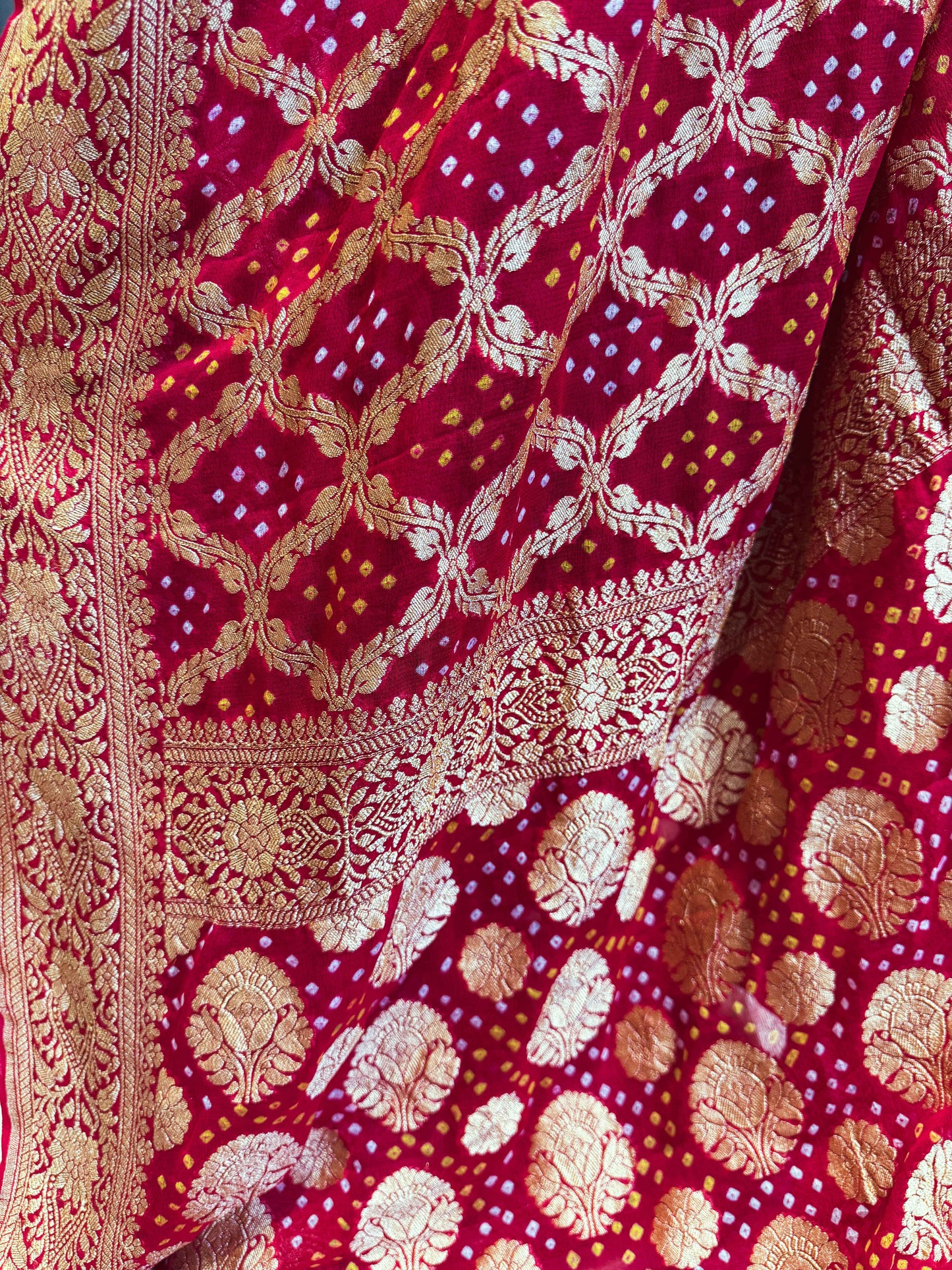 Sindooriya — Georgette Khaddi Saree with Bandhani Zari