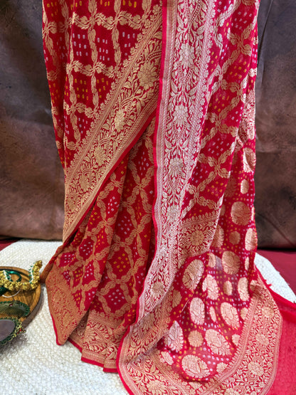Sindooriya — Georgette Khaddi Saree with Bandhani Zari