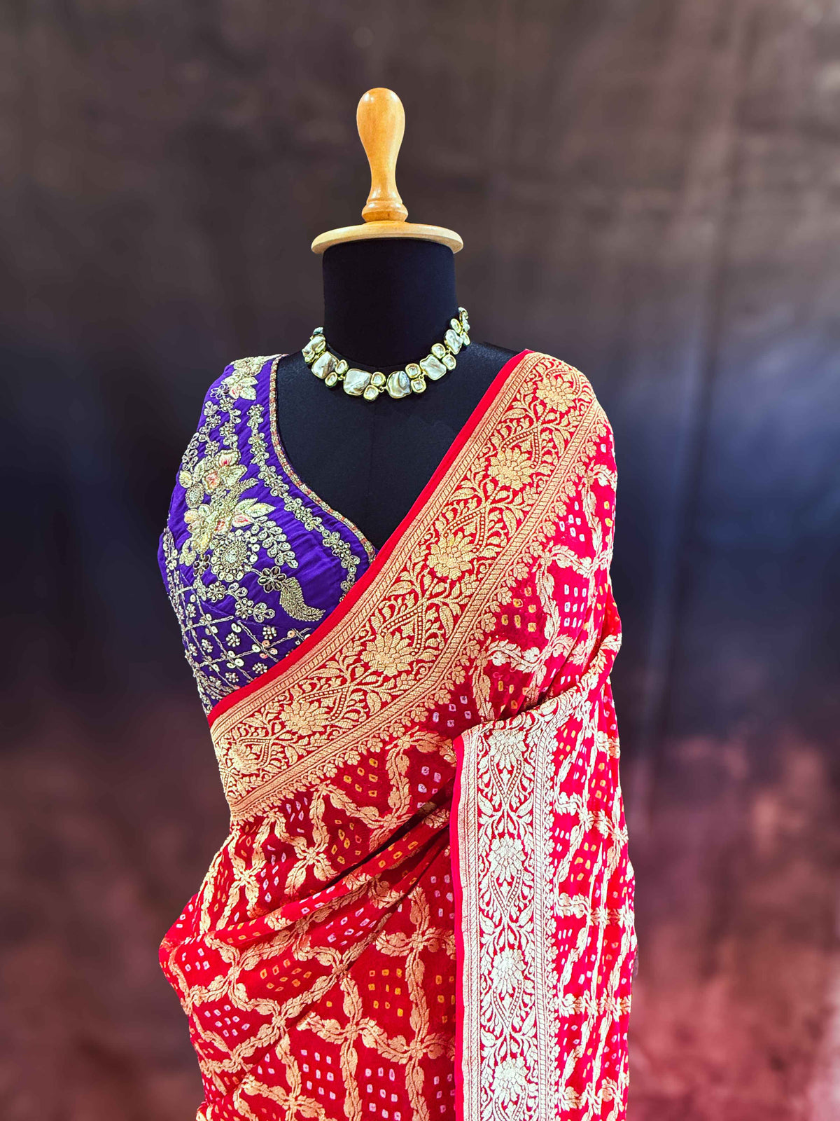 Sindooriya — Georgette Khaddi Saree with Bandhani Zari