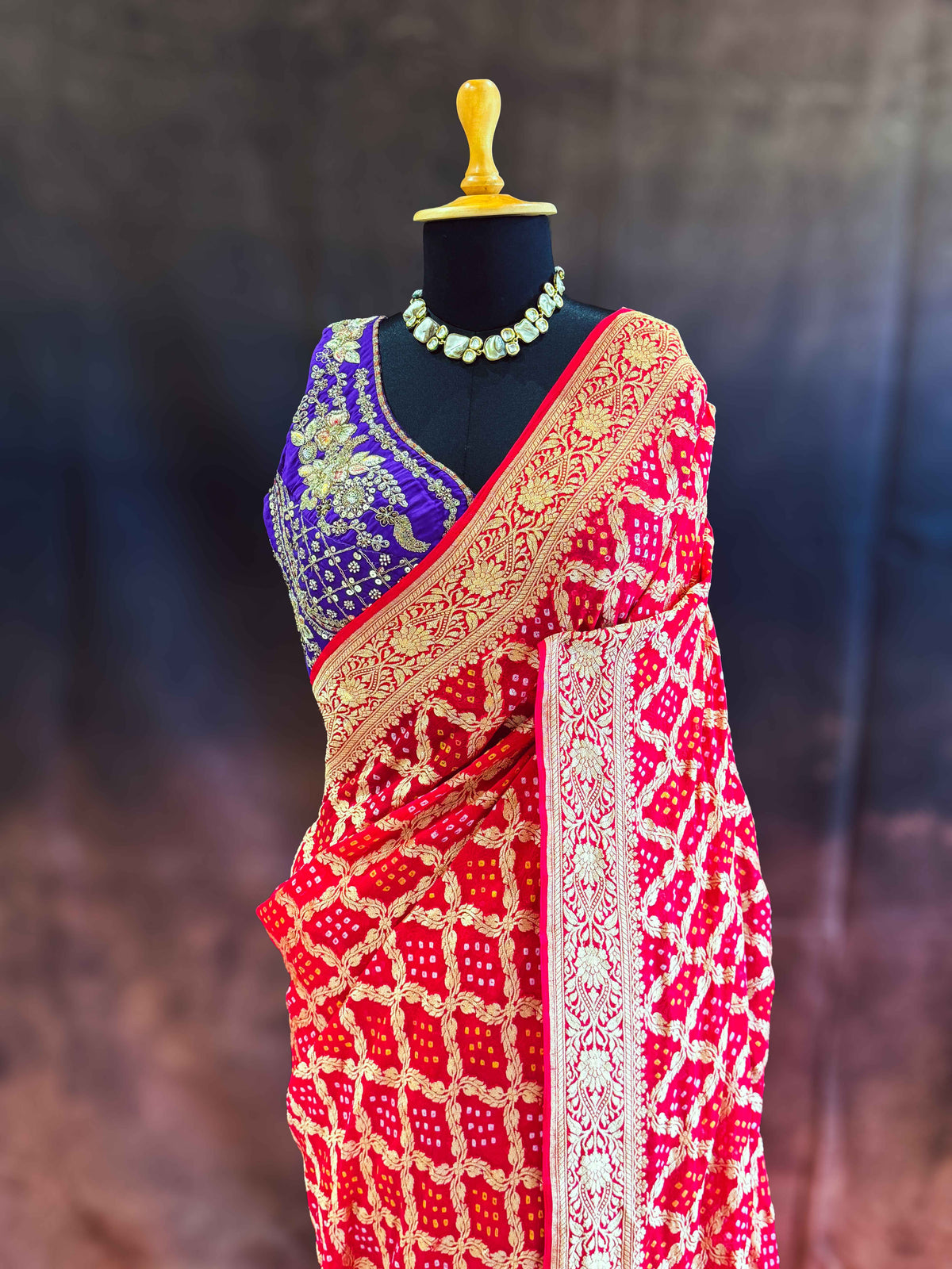Sindooriya — Georgette Khaddi Saree with Bandhani Zari
