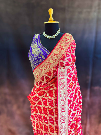 Sindooriya — Georgette Khaddi Saree with Bandhani Zari