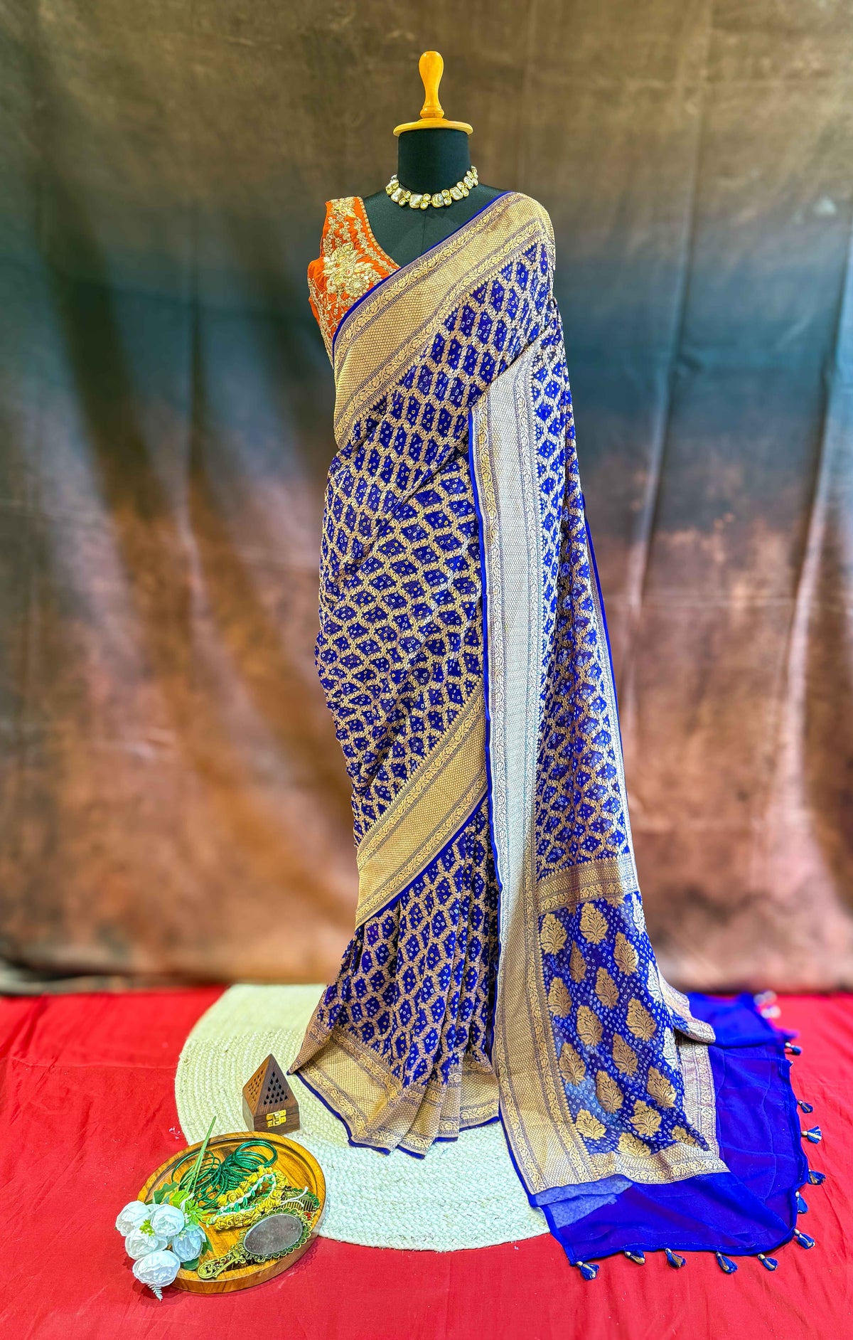 Indraneel — Georgette Khaddi Saree with Bandhani Zari