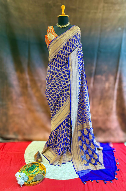 Indraneel — Georgette Khaddi Saree with Bandhani Zari