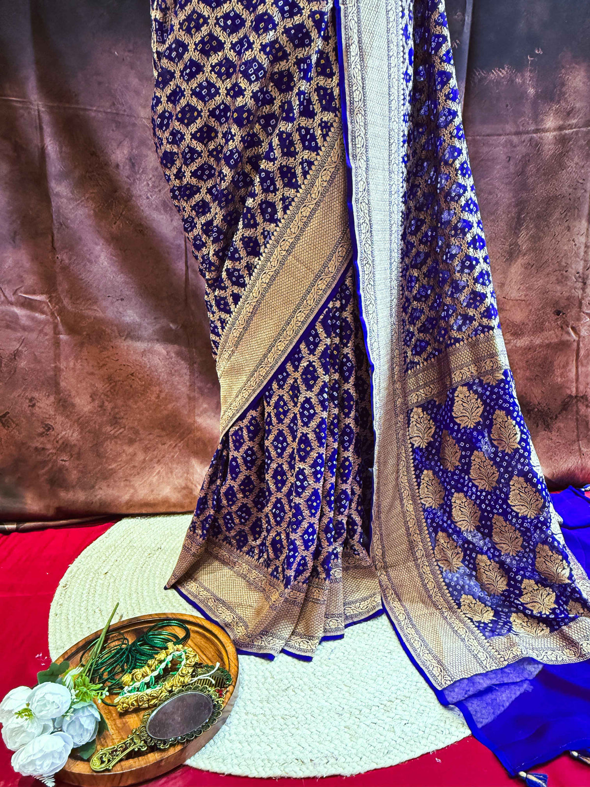 Indraneel — Georgette Khaddi Saree with Bandhani Zari