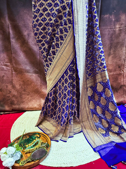 Indraneel — Georgette Khaddi Saree with Bandhani Zari