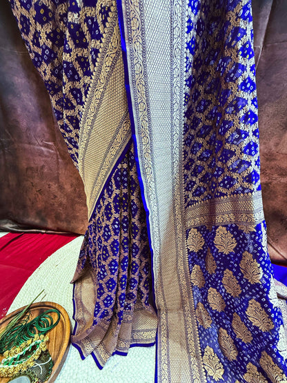 Indraneel — Georgette Khaddi Saree with Bandhani Zari